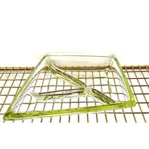 Contemporary Asymmetrical Divided Glass Tray with Lime Green Rim – Modern